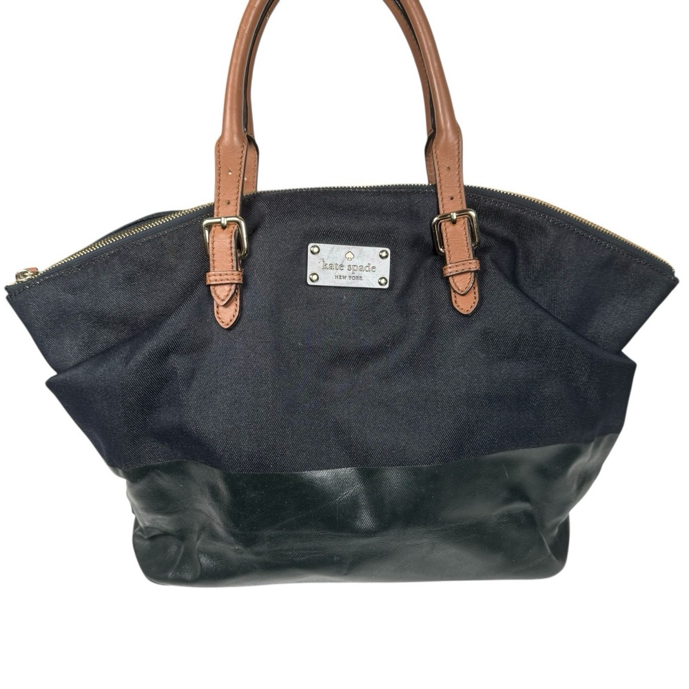 KATE SPADE Dixon Blaine Bag‎ Indigo Blue Denim Canvas Leather Satchel